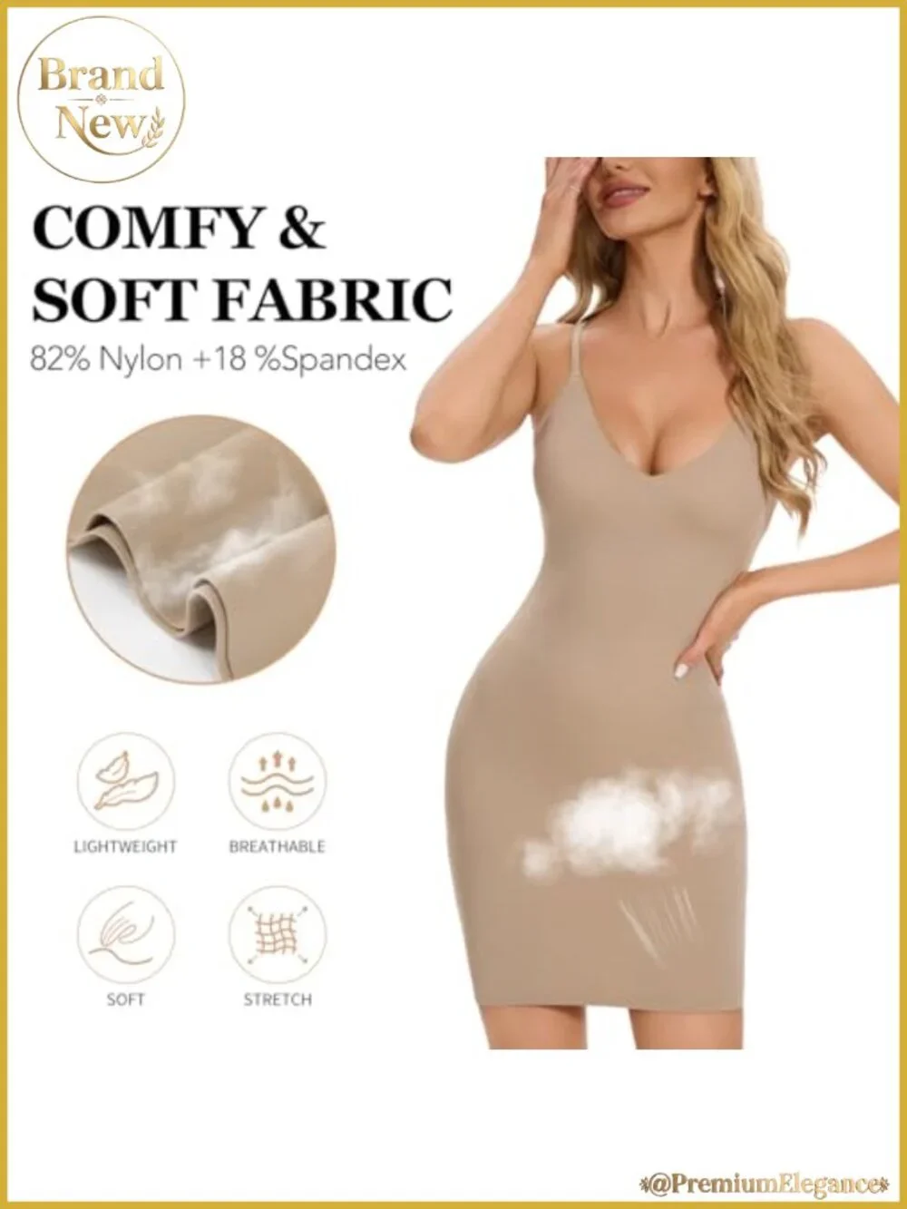 Nylon Spandex Shapewear Slip Dress, Full Slip Tummy Control Body Shaper